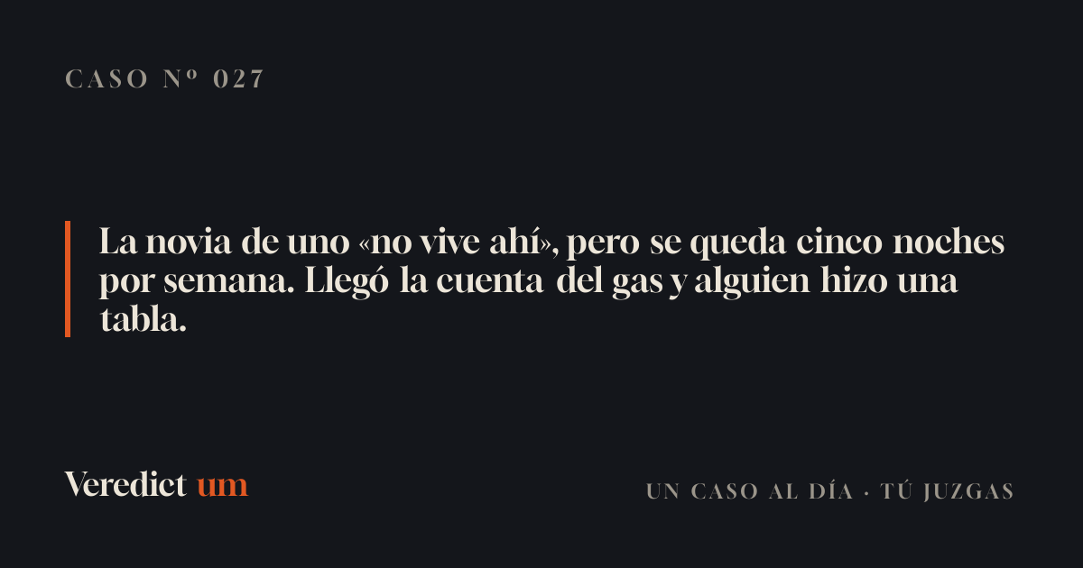 La novia de uno «no vive ahí», pero se queda cinco noches por semana. Llegó la cuenta del gas y alguien hizo una tabla.