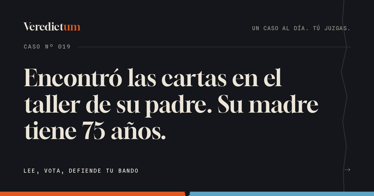 Vaciando el taller de su padre muerto encontró veinte cartas de otra mujer. Su madre tiene setenta y cinco años y una paz que da envidia.